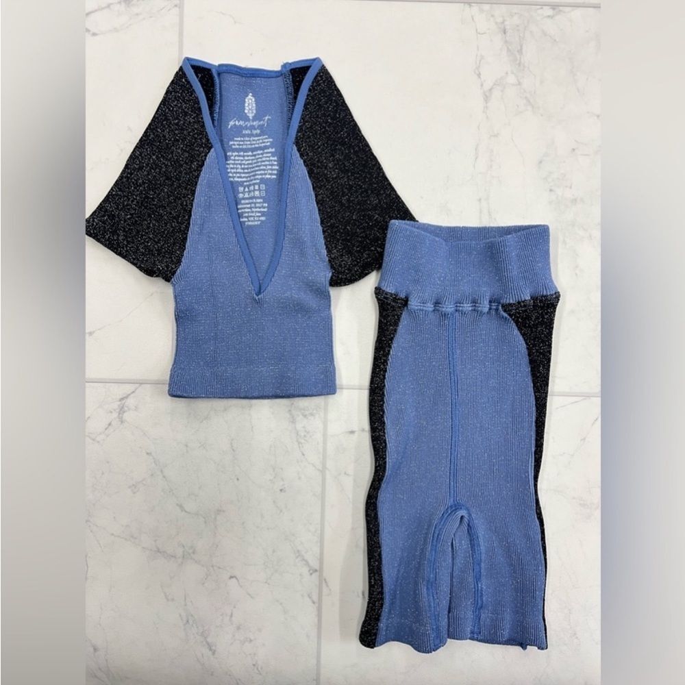 Free People Rise & Shine Set In Blue/Black Combo - Picture 2 of 5